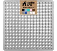 GORILLA GRIP Square Shower Stall Mat, Small Bathtub Floor Mats for Stand Up Showers with Suction Cups and Drainage Holes, Machine Washable, Soft on Feet, Bathroom Accessories 21x21 Inch, Gray