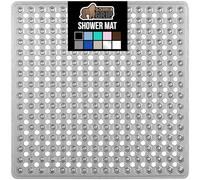 GORILLA GRIP Patented Square Shower Stall Mat, Small Bathtub Floor Mats for Stand Up Showers with Suction Cups and Drainage Holes, Machine Washable, Soft on Feet, Bathroom Accessories 21x21 Inch, Gray