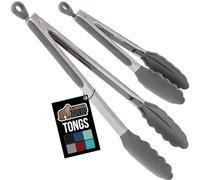 GORILLA GRIP Stainless Steel Kitchen Tongs for Cooking, 2 PK, Gray