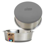 Gorilla Grip Stainless Steel Metal Dog Bowl Set of 2, Rubber Base, Heavy Duty, Rust Resistant, Food Grade BPA Free, Less Sliding, Quiet Pet Bowls for Cats and Dogs, Dry and Wet Foods, 4 Cups, Gray
