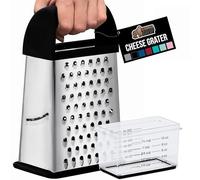 GORILLA GRIP XL 4-Sided Cheese Grater With Container, 100% BPA-Free Stainless Steel Box Grater, Parmesan Shredder, Grate Cheeses, Shred Veggies, Slip Resistant Handle, Dishwasher Safe Zester, Black