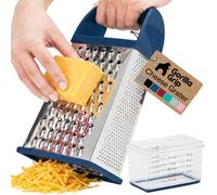 GORILLA GRIP® XL 4-Sided Stainless Steel Cheese Grater With Measurement Container, BPA-Free Box Grater, Slip Resistant Base, Grate Hard Parmesan, Shred Veggies, Zest Citrus, Dishwasher Safe