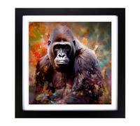 Gorilla Impressionism No.1 Framed Print | 18x18 Inch Black Framed Wall Art | Ready to Hang | Impressionist Animal Picture | Living Room Bedroom Lounge Office