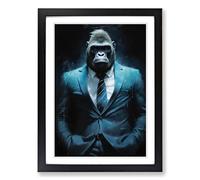 Gorilla in a Suit Painting No.7 Framed Print | A2 Black Framed Wall Art | Ready to Hang | Modern Animal Picture | Living Room Bedroom Lounge Office