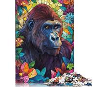 Gorilla in Flowers Puzzles 500 Pieces Wooden Puzzles Puzzle for Adults For Family Fun & Game Night 500pcs (52x38cm)