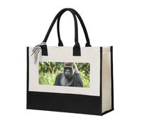 Gorilla In The Grass Canvas Tote Bag For Women Personalized Present Bag Large Capacity Reusable Shopping Bag Suitable For Wedding, Birthday, Holiday Great Gift For Mom, Teachers, Friends, Bridesmaids