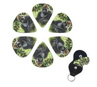 Gorilla in the Grass Guitar Picks 6 Pack, 0.96mm Thickness Celluloid Bass Pick with Leather Guitar Pick Holder Keychain Abstract Art Pics Plectrum for Acoustic Electric Guitar, Ukulele, Bass