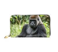 Gorilla In The Grass Leather Wallets For Women Waterproof Zip Around Clutch Purses Large Credit Card Holder With Phone Holder Ladies Travel Coin Purse, Black, One Size, Casual