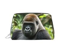 Gorilla in the Grass Makeup Bag for Women Cosmetic Bags Leather Travel Makeup Case Organizer Waterproof Make up Pouch Open Flat Toiletry Bag Portable Storage Pouch for Travelling, Silver, One Size