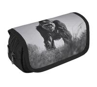 Gorilla in The Grass Pencil Case Organizer - Large Capacity 3 Compartment Pencil Pouch for Adults, Portable Makeup Bag & Aesthetic Stationery Bag with Zipper (8.7x4.3") Unisex Gift