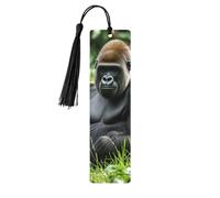 Gorilla in The Grass Wooden Bookmark 5pcs Natural Birch Wood Bookmark with Colorful Tassels Personalized Wood Hanging Tags Ornaments DIY Craft Bookmarks for Men Women Book Lovers