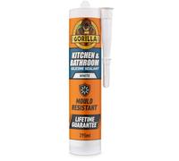 Gorilla Kitchen & Bathroom White Silicone Sealant, 295ml - Mould Resistant, 100% Waterproof Sealant, Shower Ready in 30 Minutes, Shrink & Crack Proof | Use on Showers, Baths, Sinks, Toilets & More