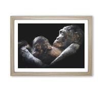 Gorilla Mother & Child Painting Framed Print | A2 Oak Framed Wall Art | Ready to Hang | Modern Animal Picture | Living Room Bedroom Lounge Office