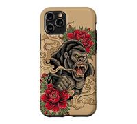 Gorilla Neo Traditional Tattoo Art Floral Peony Flash Case for iPhone 11 Pro