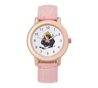 Gorilla on Skis Fashion Women's Wrist Watches Analogue 3 Hand Leather Strap Quartz Watch
