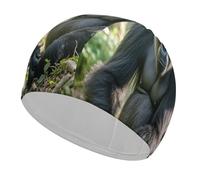 Gorilla on The Ground Bathing Cap High Elasticity Swimming Caps Fit Both Long Hair Short Hair Comfortable Large Shower Cap for Drag Reduction and Hair Protection