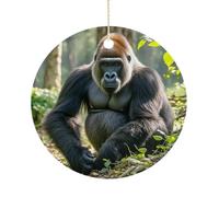 Gorilla on The Ground Ceramic Ornaments with Hanger Round Porcelain Ornaments Personalized Xmas Tree Keepsake Crafts Gift for Christmas and Thanksgiving Decoration