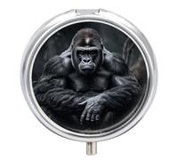 Gorilla on The Ground Pill Box 3 Compartment Travel Pill Organizer with Small Mirror Portable Pillcase for Pocket & Purse Cute Round Medicine Case Weekly Medicine Container