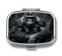 Gorilla on The Ground Pill Box Travel Pill Organizer 2-Compartment with Mirror Design Portable Square Medicine Case for Vitamins, Jewelry & Essentials Durable Pocket Pillcase for Purse, Camping