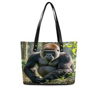 Gorilla on The Ground Tote Bag Large Soft Leather Purse with Zipper Lightweight Ladies Shoulder Handbag