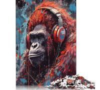Gorilla Painted Headphones Puzzle Jigsaws 500 Pieces for Adults Wooden Puzzle for Adults And Teenager Jigsaw Puzzles for Adult 500pcs (52x38cm)