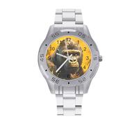 Gorilla Painting Classic Wrist Watches for Men Casual Business Watch Stainless Steel Band for Boyfriend Father