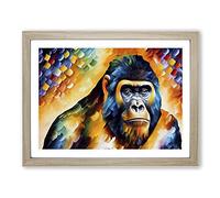 Gorilla Painting Vol.6 Abstract Framed Print | A3 Oak Framed Wall Art | Ready to Hang | Abstract Animal Picture | Living Room Bedroom Lounge Office