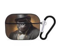 Gorilla Portrait Wireless Bluetooth Earbud Case Compatible with Airpods Pro Earphone Cover Pouch with Stainless Steel Carabiner