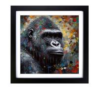 Gorilla Post-Impressionism Framed Print | 18x18 Inch Black Framed Wall Art | Ready to Hang | Impressionist Animal Picture | Living Room Bedroom Lounge Office