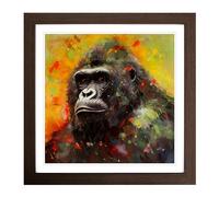 Gorilla Post-Impressionism No.1 Framed Print | 18x18 Inch Walnut Framed Wall Art | Ready to Hang | Impressionist Animal Picture | Living Room Bedroom Lounge Office