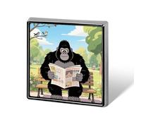 Gorilla Reading Newspaper Lapel Pin Square Metal Brooch Pin with Secure Pin Back Fashion Button Badge for Clothing, Hats, Bags Decoration