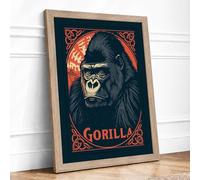 Gorilla Rising Retro Framed Wall Art Print A1 (84.1×59.4cm) Oak, Wall Decor for Living Room, Bedroom, Office & Home, Ready to Hang, Art Gift