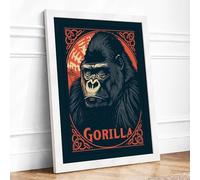 Gorilla Rising Retro Framed Wall Art Print A2 (59.4×42cm) White, Wall Decor for Living Room, Bedroom, Office & Home, Ready to Hang, Art Gift