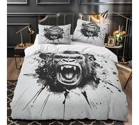 Gorilla roaring 3D Printing Quilt Cover 3pc Premium Microfibre Stain-Resistant Easy Black ink splatter Duvet Cover 2 Pillowcases Zip Closure Bed Ensemble Couple Bedroom Super king（260x220cm）