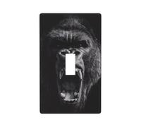 Gorilla Roaring Black and White Light Switch Cover Decorative Single Toggle 1 Gang Wall Plate for Kitchen Farmhouse Bedroom Bathroom Art Decor