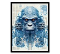 Gorilla Robot Hybrid Schematic Blueprint Futuristic Secret Complex Arcane Manuscript Gift For Him Man Cave Artwork Framed Wall Art Print 18X24 Inch