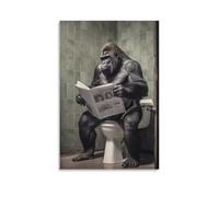 Gorilla Sitting on The Toilet Reading A Newspaper Eccentric Animals Nature Funny Bathroom Art Posters Canvas Poster Wall Art Decor Print Picture Paintings for Living Room Bedroom Decoration 12x18inch(