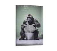 Gorilla Sitting on The Toilet Reading A Newspaper Poster Funny Bathroom Wall Decor Funny And Quirky Animal Poster Posters For Toilet Canvas Poster Bedroom Decor Landscape Office Room Decor Gift 16x24i