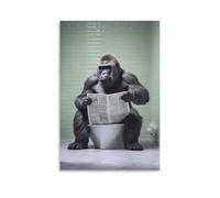 Gorilla Sitting on The Toilet Reading A Newspaper Poster Funny Bathroom Wall Decor Funny And Quirky Animal Poster Posters For Toilet Canvas Poster Wall Art Decor Print Picture Paintings for Living Roo