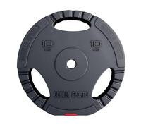 GORILLA SPORTS® 10 kg Weight Disc, Plastic Gripper, 30/31 mm Bore | Single black weight plate with 3 ergonomic grooved handles, cement filling and floor-protective plastic coating for barbells