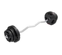 Gorilla Sports® Barbell Weights Set - 25kg, 6 Tri-Grip Weight Plates, Plastic-Coated, 1", EZ Curl Bar 4ft, 2 Spinlock Collars, Knurled, Non-Slip Handle, Chrome - Weight Lifting Bar, Strength Training