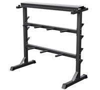 Gorilla Sports disc stand. Dumbbell storage tier, shelf, rack. For 30/31 mm discs in assorted colours. 20 kg Cast iron dumbbell., black