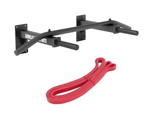 GORILLA SPORTS® Pull Up Bar - Wall Mounted, 101 x 51 x 20 cm, Max Load 350 kg, Multi Grip, Heavy Duty, Solid Steel, Black or White - Chin Up Bar, Dip Station, Workout Bar, Strength Training