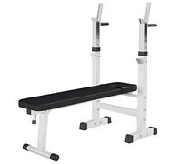 GORILLA SPORTS® Weight Bench - with Adjustable Dip Station and Barbell Rack, Foldable, 30 Degree, Incline, Flat, Black or White - Sit Up Bench, Workout Bench, Gym Bench, Training, Fitness (White)