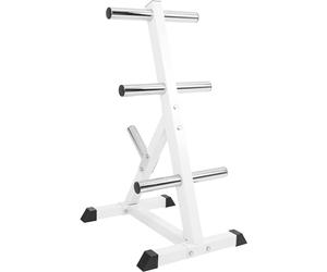GORILLA SPORTS® Weight Plate Storage - Olympic 2" Diameter, 63 x 54 x 107 cm, Max. Load Capacity 350 kg, 7 Holders, Black or White - Weight Disc Holder, Plates Tree Stand Rack, Home Gym Organiser