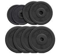 GORILLA SPORTS® Weight Plates - 1.25kg, 2.5kg, 5kg, 7.5kg, 10kg, 15kg, Single or Set, 30 mm Bore, Plastic Coated, Black - Barbell Dumbbell Weights, Strength Training, Weight Lifting, Fitness