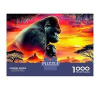Gorilla Sunset 1000 Piece Jigsaw Puzzles Gorilla at Fiery Sunset for Adults Educational Games Beautiful Decoration Difficult Challenging Birthday Gifts 38x26cm/1000pcs