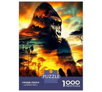 Gorilla Sunset Jungle 1000pc Jigsaw Puzzle Set Primal Beast Sovereignty Jigsaw Puzzle Premium Cardstock Decompression Wall Decor Gift Women Men Kids Cognitive Development Puzzle 70x50cm/1000pcs