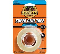 Gorilla Super Glue Tape, 6.1m x 15.88mm - Heavy Duty, Crystal Clear, No Mess Double Sided Tape, Ideal for Permanent Repairs, Quick Fixes & Craft | Bonds Glass, Fabric, Paper, Cardboard & More