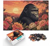 Gorilla Surrounded by Flowers Illustration Jigsaw Puzzle, 1000 Piece | For quiet evenings, this adult jigsaw puzzle with 1000 pieces works well for solo leisure or shared family time.